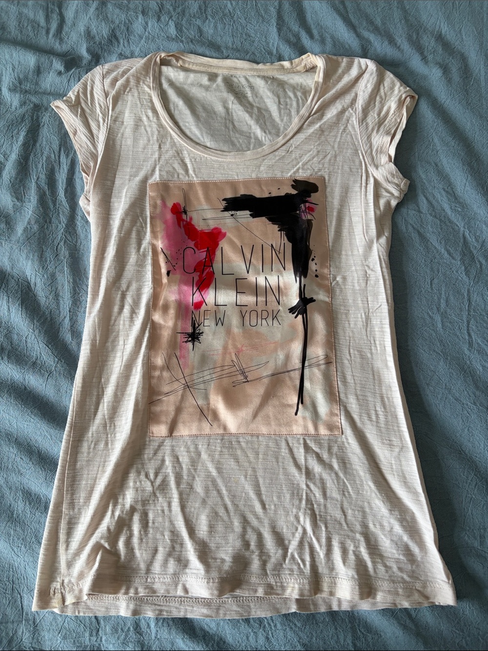 Calvin Klein Peach  Short Sleeve Tee with Pink & Black Graphic
